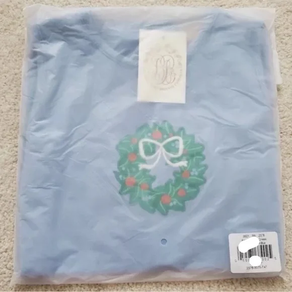 The Beaufort Bonnet Co Annie Apron Shift Dress Blue Wreath Pearl Bow 12 NWT - Picture 4 of 8